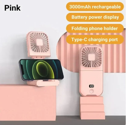 3000mAh Battery Powered Mini Portable Outdoor Handheld Fan Neck Fan USB Rechargeable 180° Folding Wireless Desktop Air Cooling