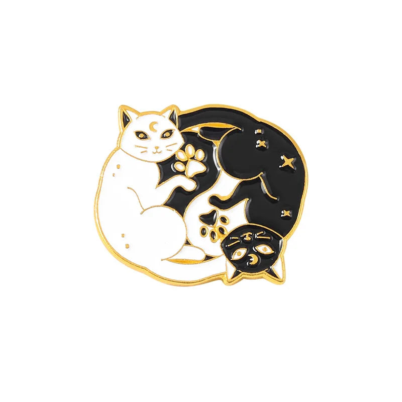 Cartoon Black White Animal Hug Enamel Pins Fox Koi Fish Dinosaur Deer Rabbit Crescent Ghost Alloy Brooch Badge Fashion Jewelry