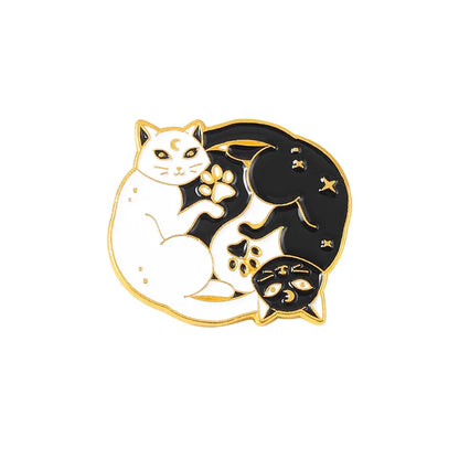 Cartoon Black White Animal Hug Enamel Pins Fox Koi Fish Dinosaur Deer Rabbit Crescent Ghost Alloy Brooch Badge Fashion Jewelry