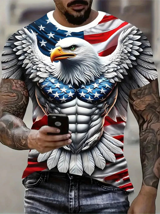 New Cool Eagle Pattern T Shirt For Men Clothing 3D Print Flame Eagle Summer Streetwear Trendy Short Sleeve Men Y2k T-Shirts Tops