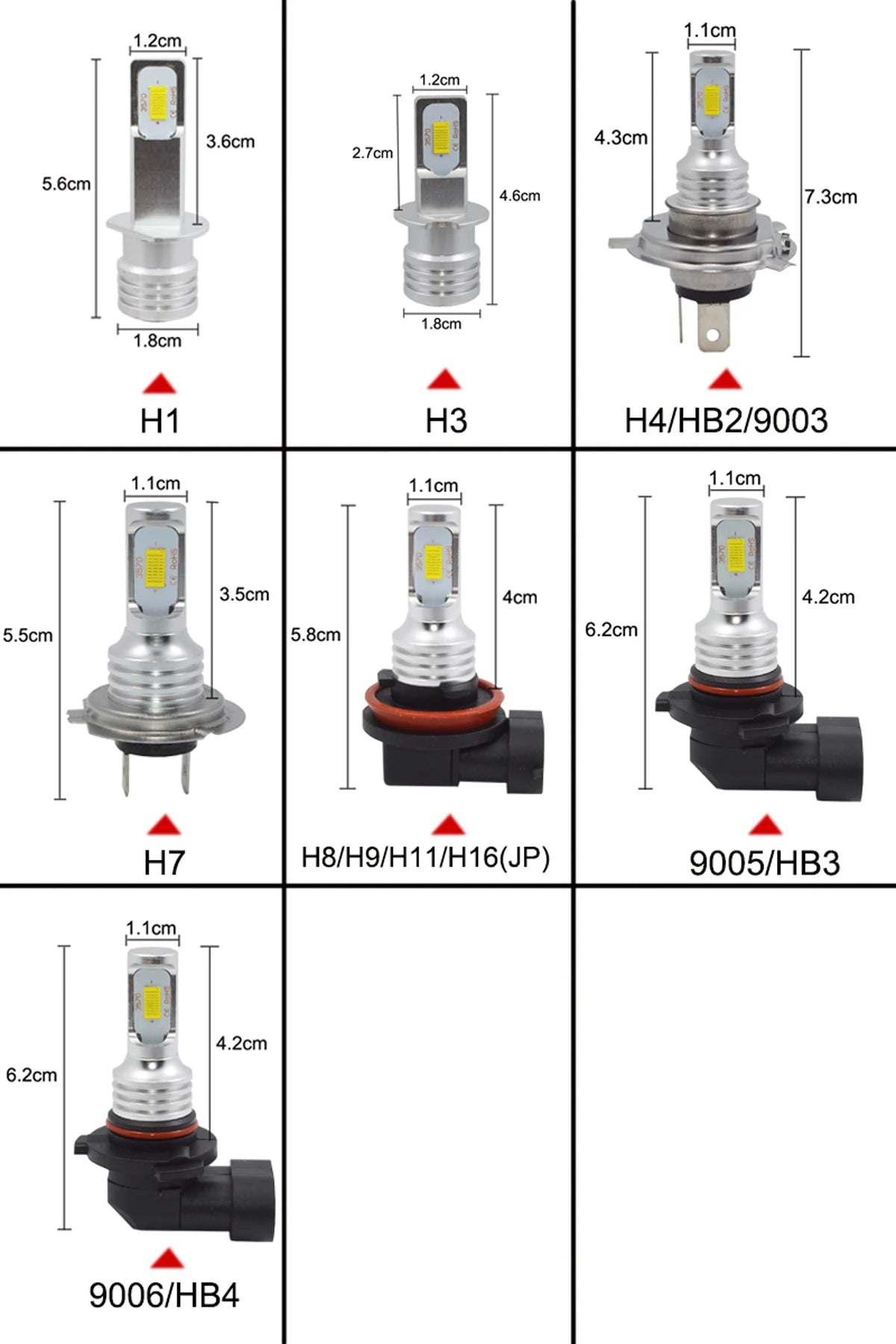 2Pcs H8 H9 H11 LED Fog Lamp Car Fog Light Bulbs Auto Motorcycle Headlight Driving Running Lamps 12V 24V 6000K 3000K 12000K