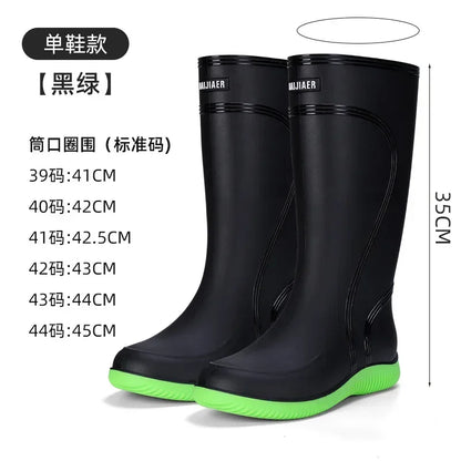 Men's Rain Boots Long Tube Water Shoes Non-slip Waterproof Safety Work Shoes Black Red Platform Cotton high-top outer wear