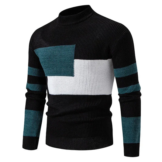 2025 High Quality Men's New Autumn and Winter Casual Warm Color Block Sweater Knit Tops Man Clothes