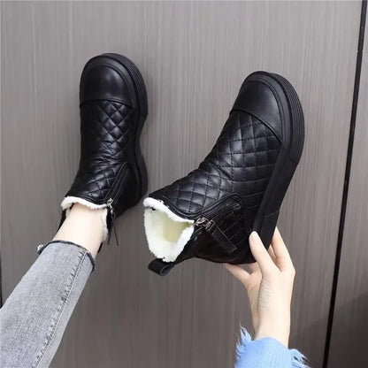 Large Size 34-42 Women's Boots 2024 Winter Plush Snow Boots Keep Warm With Pile Thickened Mom Cotton Shoes Women's Black Boots