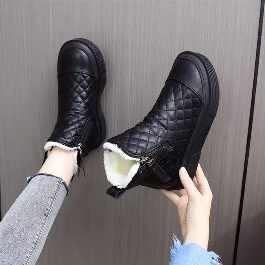 Large Size 34-42 Women's Boots 2024 Winter Plush Snow Boots Keep Warm With Pile Thickened Mom Cotton Shoes Women's Black Boots