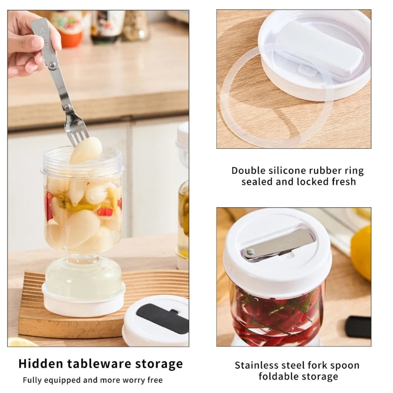 Hourglass Pickles Jar Dry and Wet Dispenser Pickles Olives Hourglass Jar Cucumber Container for Kitchen Juice Separator