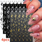 8Pcs Red Heart Nail Stickers 3D Bronzing Silver Gold Heart Shape Star & Moon Metal Totem Nail Slider Self-Adhesive DIY Nail Art*