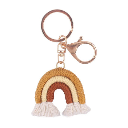 Lovely Hand Knitted Rainbow Tassel Keychain For Women Girl Cute Weave Key Ring Pendant Handbag Hanging Decoration Car Key Charms