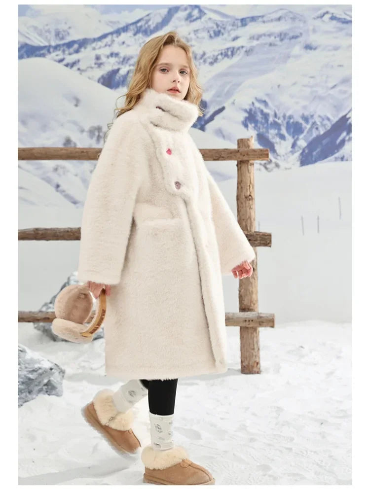 Girl's Fur Coat Medium Long Fur Integrated Coat 2024 Winter New Children's Faux Mink Fur Sweater