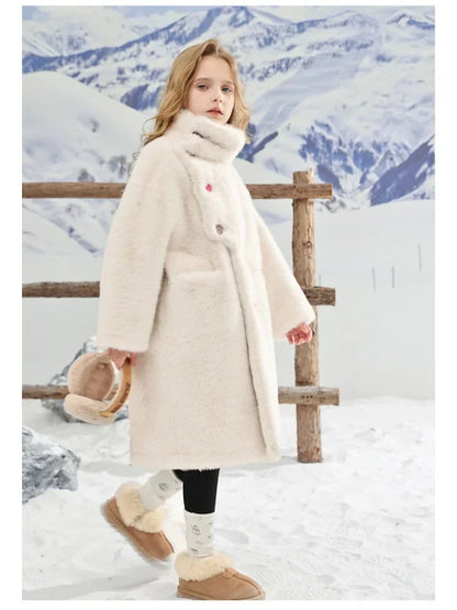 Girl's Fur Coat Medium Long Fur Integrated Coat 2024 Winter New Children's Faux Mink Fur Sweater