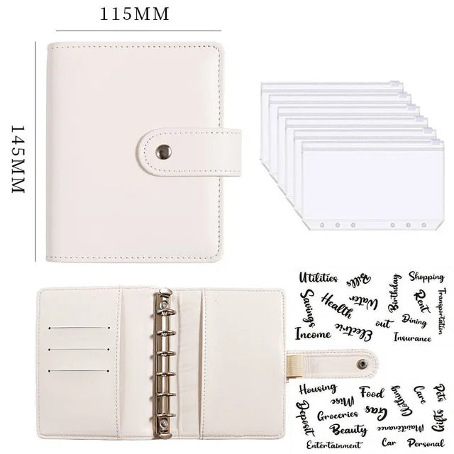 A7 PU Leather Notebook Binder Budget Plan Organizer Binder Cover 6 Binder Pockets And 12 Pcs Expense Budget Sheets Sticker