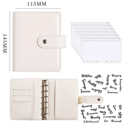 A7 PU Leather Notebook Binder Budget Plan Organizer Binder Cover 6 Binder Pockets And 12 Pcs Expense Budget Sheets Sticker