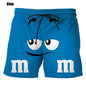 Funny M&M's Chocolate Bean Beach Shorts Men 3D Printing M&M Board Swimsuit Summer Quick Drying Sport