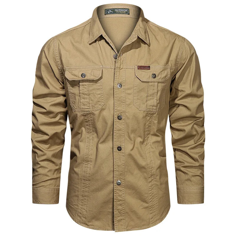 Men's Long Sleeve Casual Cotton Shirts High Quality multi-pocket Camisa Militar Overshirt Brand Clothing Cargo Work Shirts