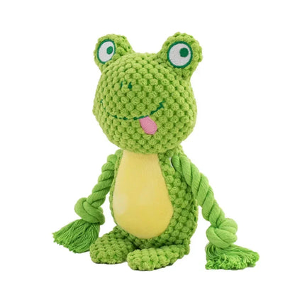 Pet Plush Sound Cotton Rope Fox Frog Elephant Shaped Dog Toy Interactive Tug of War Training Supplies