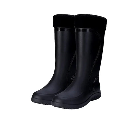Men's Rain Boots Long Tube Water Shoes Non-slip Waterproof Safety Work Shoes Black Red Platform Cotton high-top outer wear