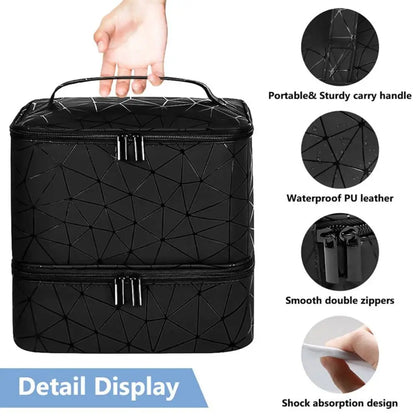 30 Grids PU Nylon Makeup Bag Double Layer Handbag Manicure Bag with Handle Professional Nail Case Travel Cosmetic Organizer Bag