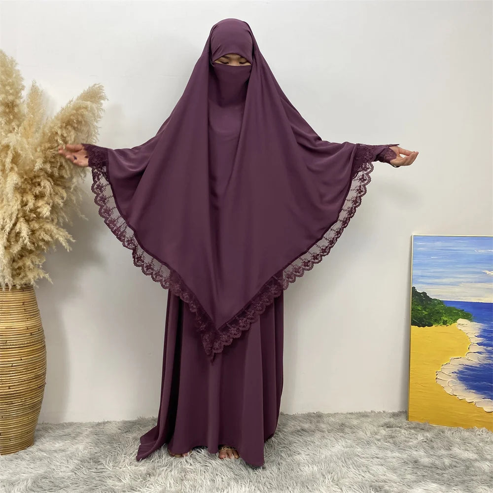 Hijab Dress Kimono Islamic Abayas For Women 2 Sets Muslim Women's clothing Kimono Islamic Scarf Dress Dubai Ramdan Khimar Kaftan