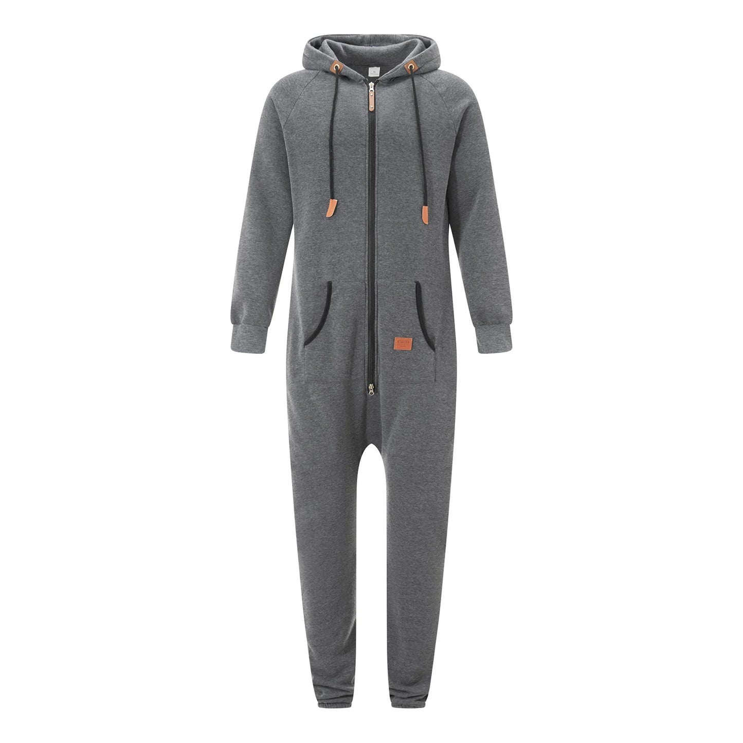 Men's Hooded Fleece Pyjamas Nightwear Autumn Winter Warm Long Sleeve Full Zipper Overalls Night Clothes