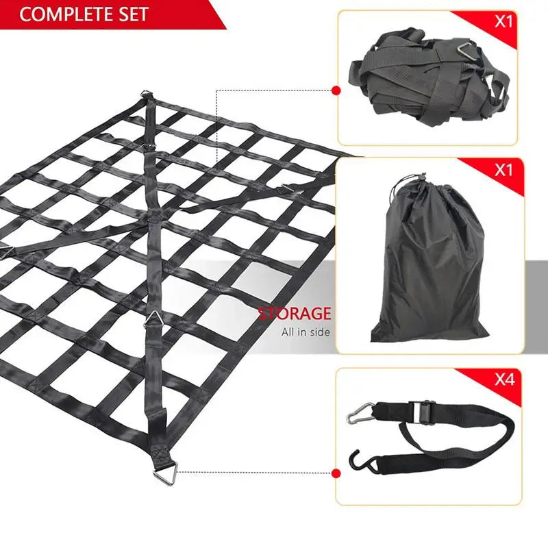 Car Trunk Rooftop Net Mesh Cargo Net Heavy Cargo Net Truck Trailer Dumpster Extend Mesh Covers Luggage Nets With 4 Fixed Belt