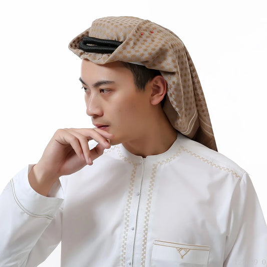 Men Muslim Head Scarf Saudi Arab Dubai Traditional Islamic Clothing Male Headscarf Hijab Plaid Turban Shemagh Gutra Prayer Wear