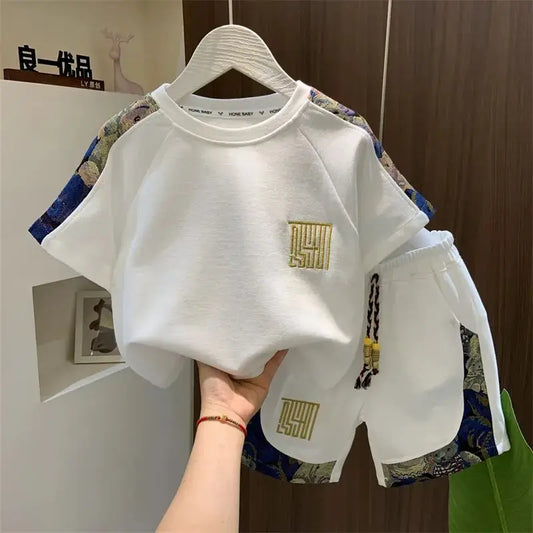 Children's Summer Set 2025 New Boys' Baby Cool Handsome Short sleeved T-shirt Shorts Two piece Set