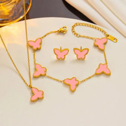 1/2/3Pcs 18K Gold Plated Stainless Steel Butterfly Bracelet for Women, Elegant Butterfly Hand Decor Necklace Bracelet Jewelry