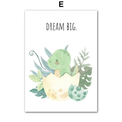 Cartoon Dinosaur Numbers Alphabet Jurassic Dino Nursery Posters Print Canvas Painting Wall Art Picture Baby Kids Room Home Decor