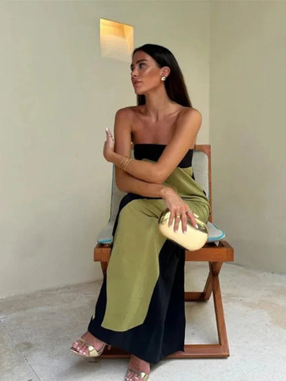 Fashion Loose Off Shoulder Contrast Color Dresses Summer Avocado Print Strapless Dress Women 2024 Sexy Ladies Holiday Streetwear