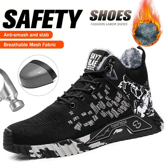 Winter Men Boots Steel Toe Safety Shoes Winter Boots Keep Warm Fur Security Protection Shoes Anti-Smash Thick Plush Work Boots