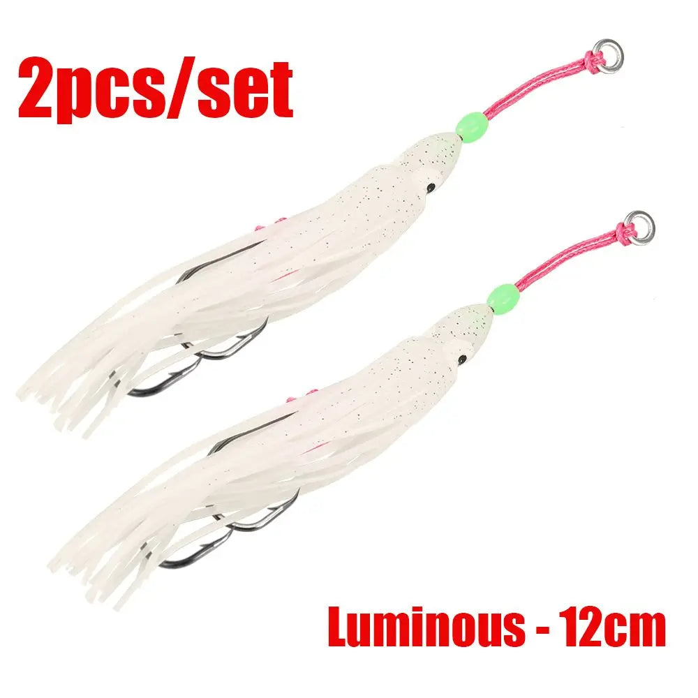 2Pcs/Lot 6cm/10cm/12cm Octopus Lure Squid Jig Fishing Soft Lures Big Squid Bionic Bait Skirt Soft Baits with Hooks