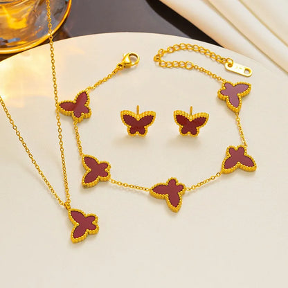 1/2/3Pcs 18K Gold Plated Stainless Steel Butterfly Bracelet for Women, Elegant Butterfly Hand Decor Necklace Bracelet Jewelry