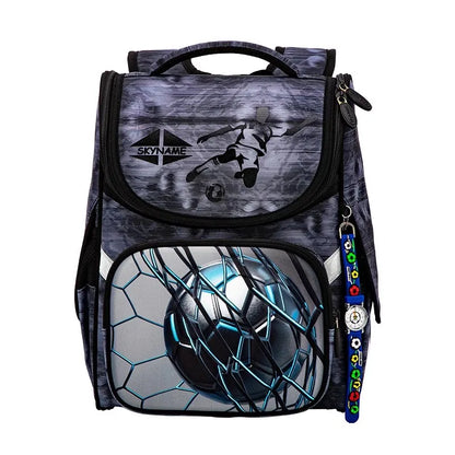 New 1-2 Grade Orthopedic Backpack for Boys Cartoon 3D Football School Bag Children's Backpack Primary School Waterproof Bookbags