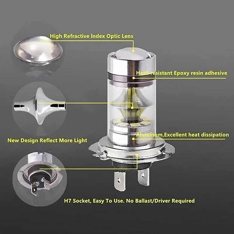 100W H4 H7 Car Headlight Bulbs High-quality Cars Super Bright LED Daytime Driving Fog Light Lamp Auto Exterior Accessories