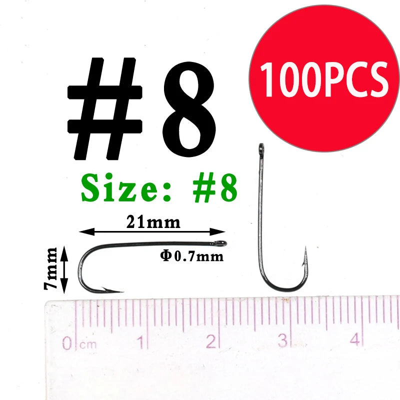 Wifreo 100PCS Aberdeen Long Shank Fish Hook Saltwater Fresh Water Fishing Hooks Sabiki Rig Streamer Fly Hook Size 16 to  2/0 3/0