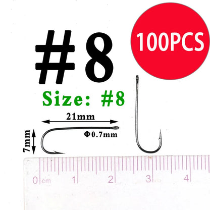 Wifreo 100PCS Aberdeen Long Shank Fish Hook Saltwater Fresh Water Fishing Hooks Sabiki Rig Streamer Fly Hook Size 16 to  2/0 3/0