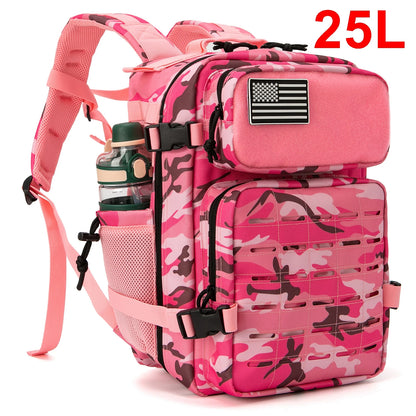 QT&QY 25L GYM Tactical Backpacks for Men  Survival Laser Cut Molle Daypack Small Bug Out Bag Gym Rucksack with Dual Cup Holders