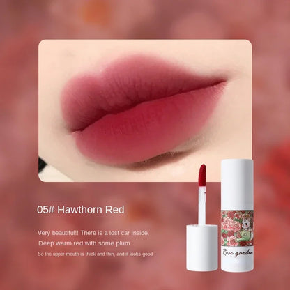 Rose Garden Matte Muse Lip Mud Liquid Lipstick Waterproof Nude Lip Gloss Long Lasting Non-stick Cup Sexy Women Lipgloss Cosmetic