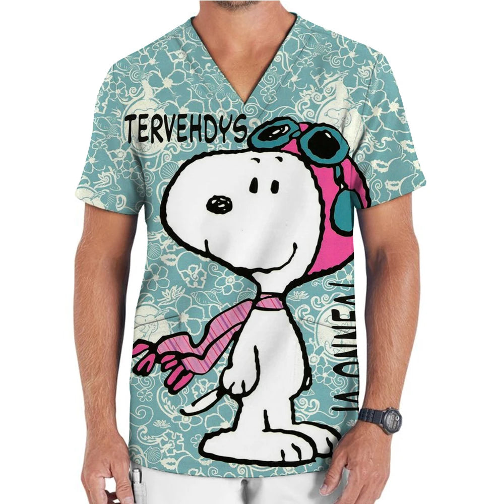 Hospital Nurse Uniforms Women Medical Uniform Print Scrub Top Snoopy Dental Clinic Work Clothes Mens Scrubs Short Sleeved Jacket