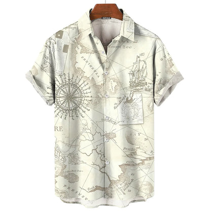 Vintage Men'S Shirt 3d Sailing Boat Print Men Clothing Summer Casual Short Sleeve High Quality Top Tee Hawaiian Beach Sweatshirt