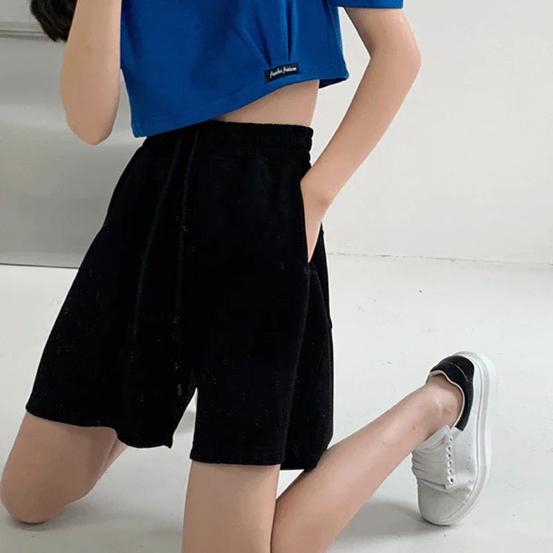 Lucyever Blue Pink Black Women's Shorts 2025 Summer High Waist Wide Leg Shorts for Women Casual Loose Soft Sports Short Pants