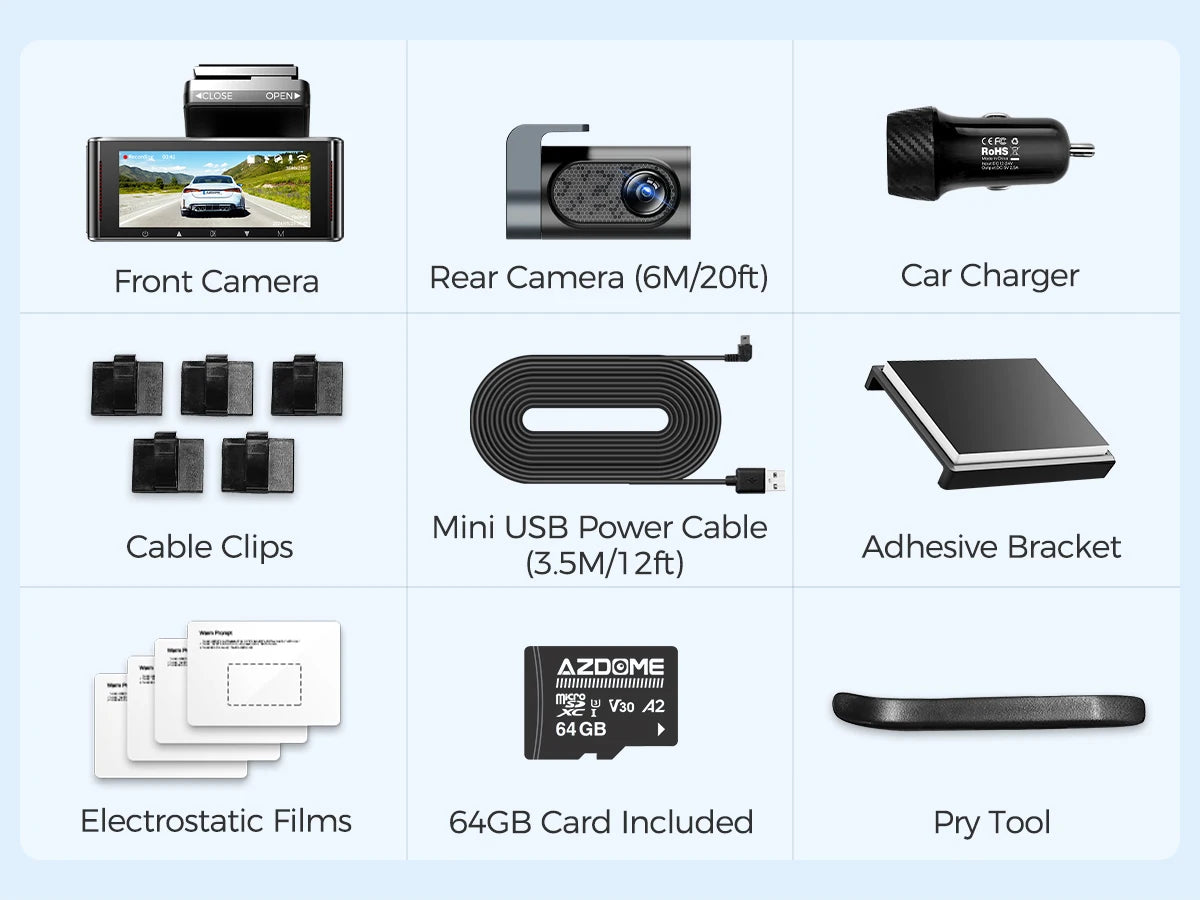 AZDOME M550 Pro 4K+1080P Dash Cam Front and Rear 3.18'' IPS Screen Dashcam 5GHz Wi-Fi GPS 150°FOV Car Camera WDR Night Vision