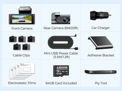 AZDOME M550 Pro 4K+1080P Dash Cam Front and Rear 3.18'' IPS Screen Dashcam 5GHz Wi-Fi GPS 150°FOV Car Camera WDR Night Vision