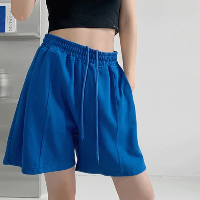 Lucyever Blue Pink Black Women's Shorts 2025 Summer High Waist Wide Leg Shorts for Women Casual Loose Soft Sports Short Pants