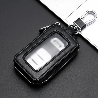 2024 Universal Car Key Protector Bag Leather Key Cover Transparent Visible Keychain Case for Car Remote Mini Keys Bags